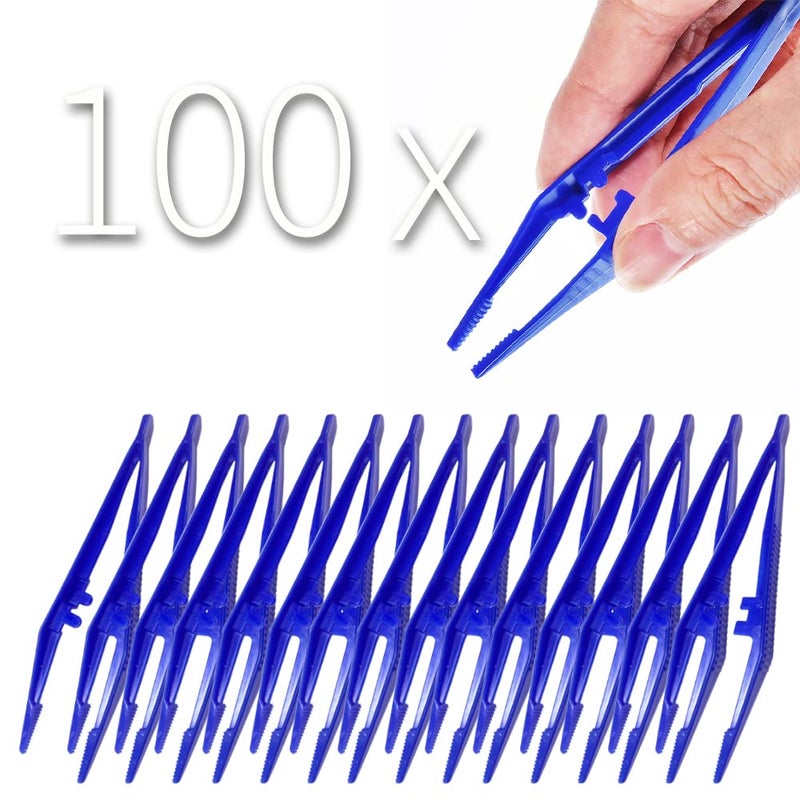 LabAider First Aid Tweezers, Plastic Tweezers, Disposable Forceps for Medical, Crafts, Dressing, Gauze, Lab, School, Elementary Science (100) - Image 1